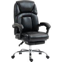 HOMCOM Faux Leather Reclining Office Chair, with Footrest - Black