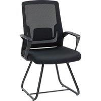 HOMCOM Desk Chair No Wheels, Office Chair with Mesh Back, Lumbar Support, Metal Base for Waiting Room, Conference Room, Black