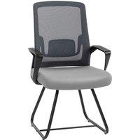 HOMCOM Desk Chair No Wheels, Office Chair with Mesh Back, Lumbar Support, Metal Base for Waiting Room, Conference Room, Dark Grey
