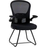 HOMCOM Reception Chair, Conference Meeting Office Chair with Flip-up Armrest, Mesh Backrest, Lumbar Support and Metal Base