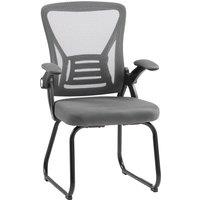 HOMCOM Office Chair, Ergonomic Desk Chair No Wheels with Mesh Backrest and Steel Legs for Home Conference Room, Dark Grey