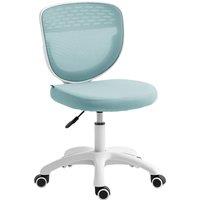 HOMCOM Office Chair, Armless Computer Desk Chair with Breathable Mesh, Adjustable Height, Swivel Wheels, Light Blue