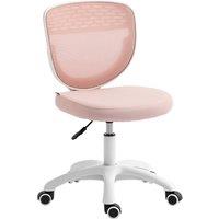 HOMCOM Office Chair, Armless Computer Desk Chair with Breathable Mesh, Adjustable Height, Swivel Wheels, Pink
