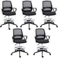 Vinsetto Ergonomic Mesh Back Draughtsman Chairs Tall Office Chair with Adjustable Height and Footrest 360 Swivel, Set of 5 Aosom UK