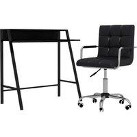 HOMCOM Office Chair and Desk Set, Faux Leather Swivel Chair with Wheels & Study Desk with Storage Shelf, Black Aosom UK