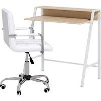 HOMCOM Office Chair and Desk Set, Faux Leather Swivel Chair, Study Desk with Storage Shelf, White. Aosom UK