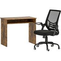 HOMCOM Modern Home Office Furniture Set, Computer Desk with Storage Shelf and Ergonomic Mesh Chair with Flip-Up Armrests, Lumbar Support, Adjustable Height, Rustic Brown and Black