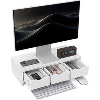 HOMCOM Monitor Stand Riser with 3 Drawers, Monitor Riser for Laptop, Computer, PC, Small Printer, 51 x 24 x 13cm, White