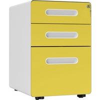 Vinsetto 3 Drawer Filing Cabinet, Steel Lockable File Cabinet with Lock and Wheels, for A4, Letter, Legal Sized Files, Yellow Aosom UK