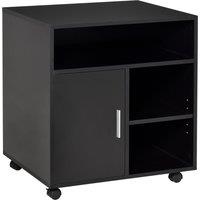 HOMCOM Mobile Printer Stand with Multiple Storage, Office Desk Side Unit on Wheels, Modern Design, 60L x 50W x 65.5H cm, Black Aosom UK