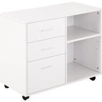 HOMCOM Mobile Printer Stand with Wheels, Office Desk Side Storage Unit, 3 Drawers 2 Shelves, 80L x 40W x 65H cm, White Aosom UK