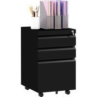 Vinsetto Steel Mobile File Cabinet, 3-Drawer, Lockable, Wheels, Pencil Tray, for A4/Legal, Black Aosom UK