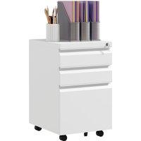 Vinsetto 3-Drawer Mobile Filing Cabinet with Pencil Tray, Steel Lockable Under Desk Drawers for Letter, A4 and Legal Size, Pre-Assembled Body, White