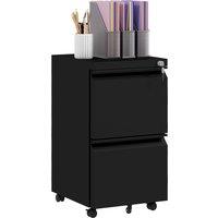 Vinsetto 2-Drawer Mobile Filing Cabinet on Wheels, Steel Lockable File Cabinet w/ Adjustable Hanging Bar for Letter, A4 & Legal Size, Black Aosom UK