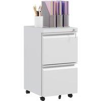 Vinsetto Mobile Steel Filing Cabinet, 2-Drawer Lockable Unit on Wheels with Adjustable Hanging Bar for Various File Sizes, White Aosom UK
