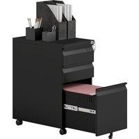 Vinsetto 3-Drawer Steel Filing Cabinet with Lock and Wheels - Black