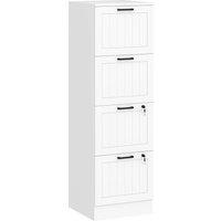 HOMCOM 4 Drawer Filing Cabinet with Lock, Office Storage Cabinet with Adjustable Hanging Bars for A4 Letter Size Files, White