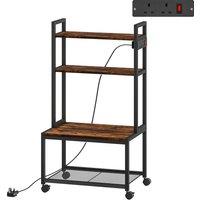 HOMCOM 4-Tier Printer Stand with Power Outlets and Wheels - Rustic Brown