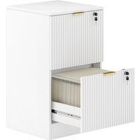 HOMCOM Filing Cabinet, Fluted Vertical File Cabinet with 2 Lockable Drawers and Hanging Rails, White