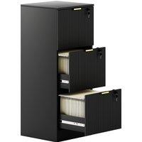 HOMCOM Filing Cabinet, Fluted Vertical File Cabinet with 3 Lockable Drawers and Hanging Rails, Black
