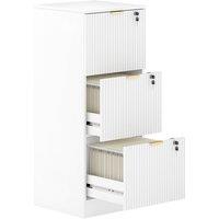 HOMCOM Filing Cabinet, Fluted Vertical File Cabinet with 3 Lockable Drawers and Hanging Rails, White