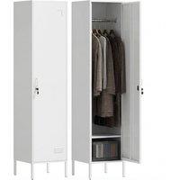 HOMCOM Metal Locker Cabinet with Hanging Rod, Lock and Key, Single Locker Storage Cabinet with Shelf, White