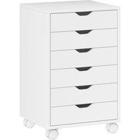 HOMCOM 6 Drawer Vertical File Cabinet, Mobile Filing Cabinet with Quiet Drawers and Wheels with 2 Brakes, White