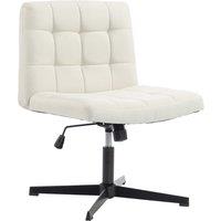 HOMCOM Armless Office Chair, Cross Legged Linen Computer Desk Vanity Chair with Wide Seat, Rocking Function, Beige