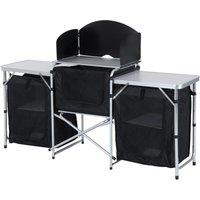Outsunny Portable Folding Camping Kitchen Table with Windscreen, Storage Cupboards, Aluminium Frame for BBQs, Parties, Picnics Aosom UK