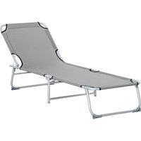 Outsunny Reclining Sun Lounger Chair Folding Camping Bed with 4-Position Adjustable Backrest, Grey