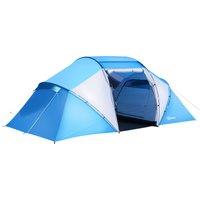 Outsunny 4-6 Man Camping Tent w/ Two Bedroom, Hiking Sun Shelter, UV Protection Tunnel Tent, Blue and White