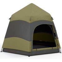 Outsunny Six Man Hexagon Camping Tent with Hang Hook and Carry Bag - Dark Green and Light Grey