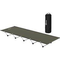 Outsunny Lightweight Camping Bed, Aluminium Portable Camp Cot w/ Strong Support 150kg and Carry Bag for Camping, Dark Green