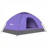 Outsunny 2 Person Camping Tent, Dome Tent with Zipped Doors, Storage Pocket, Portable Handy Bag, Light Purple