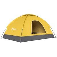 Outsunny 2 Person Camping Tent, Dome Tent with Zipped Doors, Storage Pocket, Portable Handy Bag, Yellow