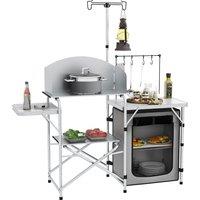 Outsunny Portable Camping Kitchen: Aluminium Folding Table with Cupboard, Windshield & Light Stand, Includes Carry Bag Aosom UK