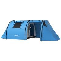 Outsunny 3000mm Waterproof Camping Tent, 3-4 Man Family Tent with Bedroom and Living Room, Portable with Bag, Sky Blue
