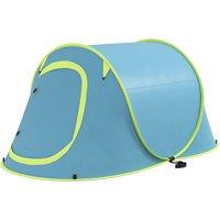 Outsunny 2 Man Pop up Camping Tent, 2000mm Waterproof with Carry Bag for Fishing Hiking Backpacking, Blue Aosom UK