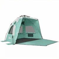Outsunny 2-3 Person Pop Up Beach Tent, UPF15+ Sun Shelter with Extended Floor, Sandbags, Mesh Windows and Carry Bag, Green