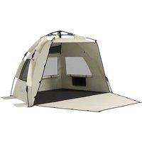 Outsunny 2-3 Person Pop Up Beach Tent, UPF15+ Sun Shelter with Extended Floor, Sandbags, Mesh Windows and Carry Bag, Khaki Aosom UK