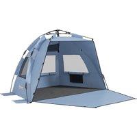 Outsunny Pop Up Beach Tent for 2-3 Persons, UPF15+ Sun Protection Shelter with Extended Groundsheet, Sandbags, Light Blue Aosom UK