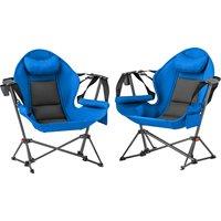 Outsunny Hammock Camping Chair Set of 2, Adjustable Back Swinging Camping Chair Portable Camp Chair with Headrest, Padded Seat and Carry Bag, Blue