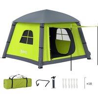 Outsunny Inflatable Camping Tent w/ Hand Pump, Easy Setup 1/2 Person Blow Up Tent Waterproof 190T Taffeta w/ Mesh Windows, Doors and Carry Bag, Green