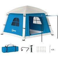 Outsunny Inflatable Camping Tent w/ Hand Pump, Easy Setup 1/2 Person Blow Up Tent Waterproof 190T Taffeta w/ Mesh Windows, Doors and Carry Bag, Light Blue