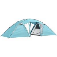 Outsunny 4-6 Man Family Camping Tent w/ 2 Bedrooms and a Living Room, Waterproof Tunnel Tent w/ Sewn In Groundsheet, Doors, Windows, Carry Bag, Blue