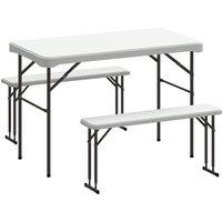 Outsunny 3 Piece 4ft Folding Picnic Table and Bench Set, Portable HDPE Camping Table and Chairs with Carrying Handle for Indoor Outdoor, Dining, Camping, Picnic, BBQ, Party, Light Grey