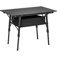 Outsunny Folding Camping Table, 90 x 55 cm Height Adjustable Portable Collapsible Table, 3ft Lightweight Aluminium Rollup Picnic Table with Storage Basket for Outdoor Garden Party BBQ, Black