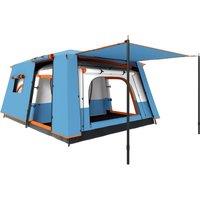 Outsunny 4-6 Man Camping Tent, Double Layer Tunnel Tent with Porch, Living Area and 2 Bedrooms, Sewn in Groundsheet, 3000mm Waterproof and UPF 30+, Portable with Bag, Blue