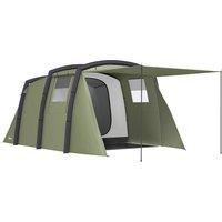 Outsunny Inflatable 3-4 Man Tunnel Tent w/ Air Pump, Living Area & Vestibule, Waterproof Family Camping Air Tent w/ Sewn In Groundsheet & Removable Footprint for Camping, Hiking, Olive Green