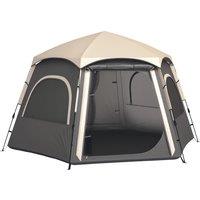 Outsunny Instant Camping Tent, 2/3/4 Person Easy Setup Family Tent with Vestibule, Rainfly, 4 Mesh Windows & 2 Doors, Hexagonal Design, Waterproof UV Protected Dome Tent, Dark Grey